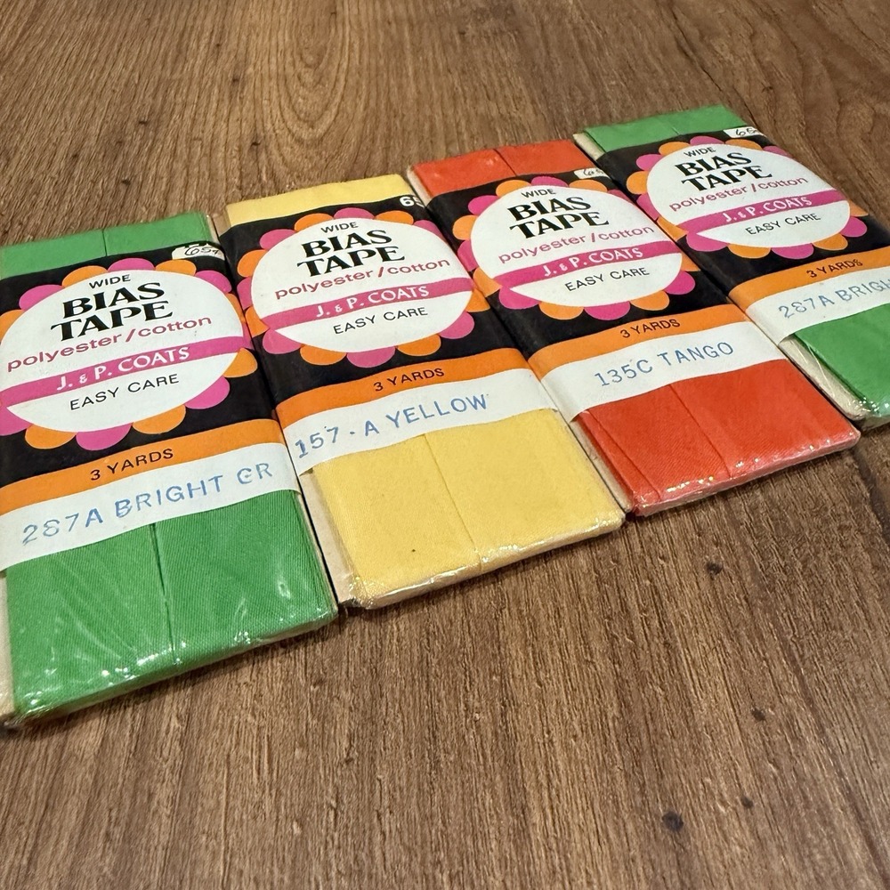 J.&P.‎ Coats Bias Tape Quilt Binding Vintage Vtg Green Yellow Orange Tango